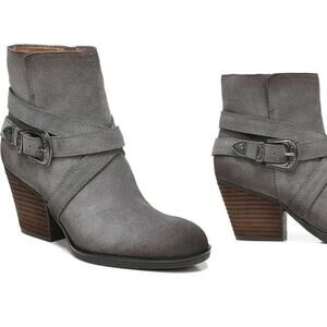 Zodiac Sammi Women's 8.5 M Gray Suede Leather Boot Bootie Western Buckle Accent